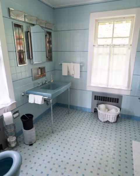 Original 1940s blue tile bathroom
