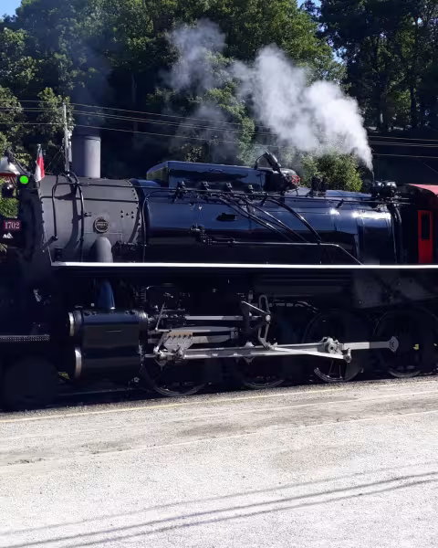 Great Smoky Mountains Railroad steam locomotive 1702 at the Bryson City depot